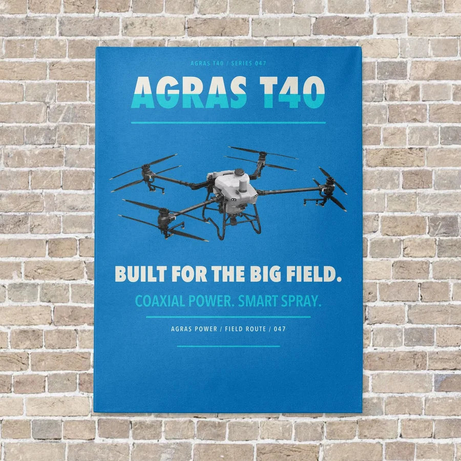 DJI Agras T40 vertical canvas print - no frame - turquoise background
