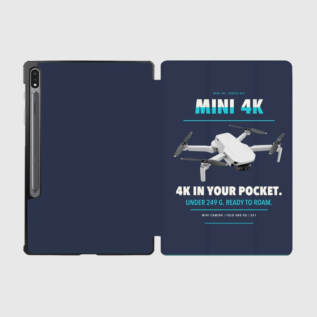 DJI Mini 4K design on navy blue samsung tablet tablet case