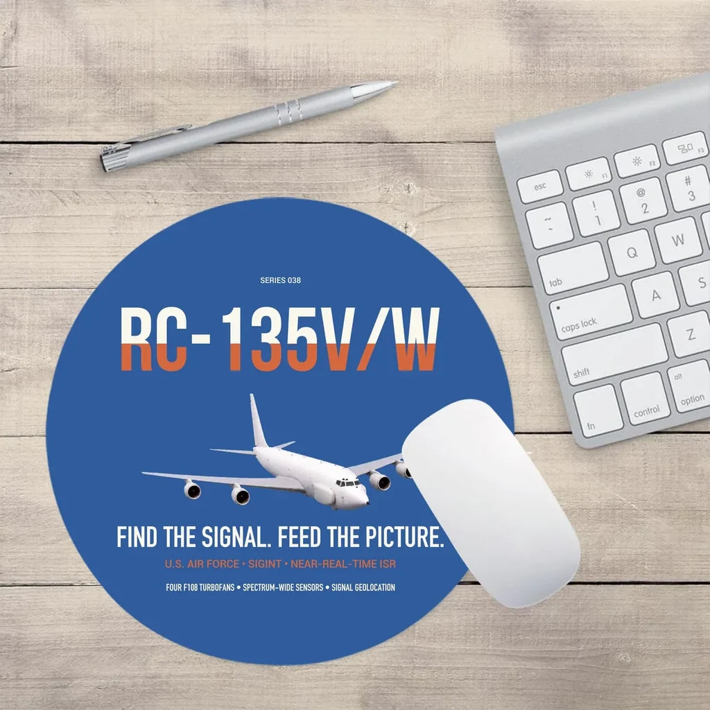 RC-135V W Rivet Joint design on blue round mouse pad