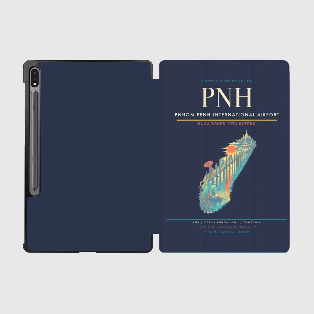 Phnom Penh International Airport (PNH) design on navy blue samsung tablet tablet case
