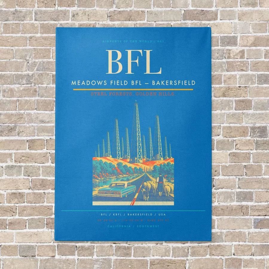 Meadows Field BFL — Bakersfield vertical canvas print - no frame - turquoise background