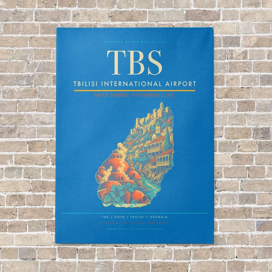 Tbilisi International Airport TBS vertical canvas print - no frame - turquoise background