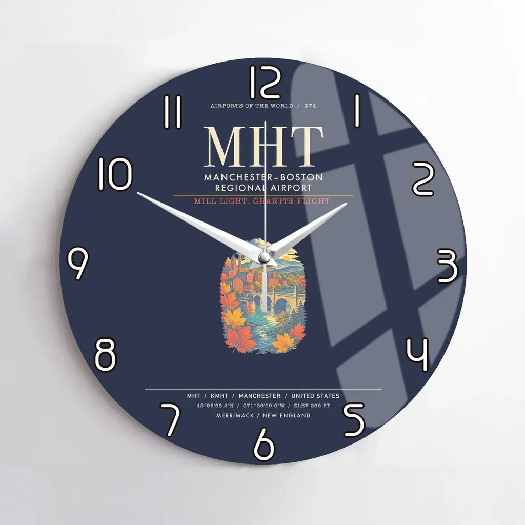 ManchesterBoston Regional Airport MHT Wall-Clock No-Frame - Navy Blue