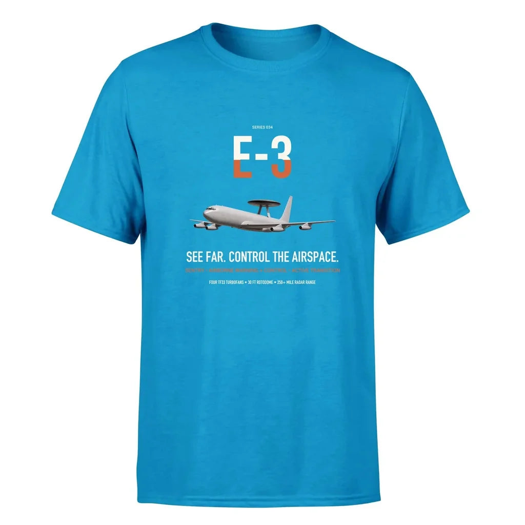 E-3 Sentry AWACS design on turquoise double-side t-shirt, single-side print