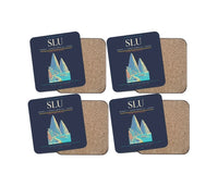 Thumbnail for George F. L. Charles Airport (SLU) design on navy blue 4 pieces set coaster
