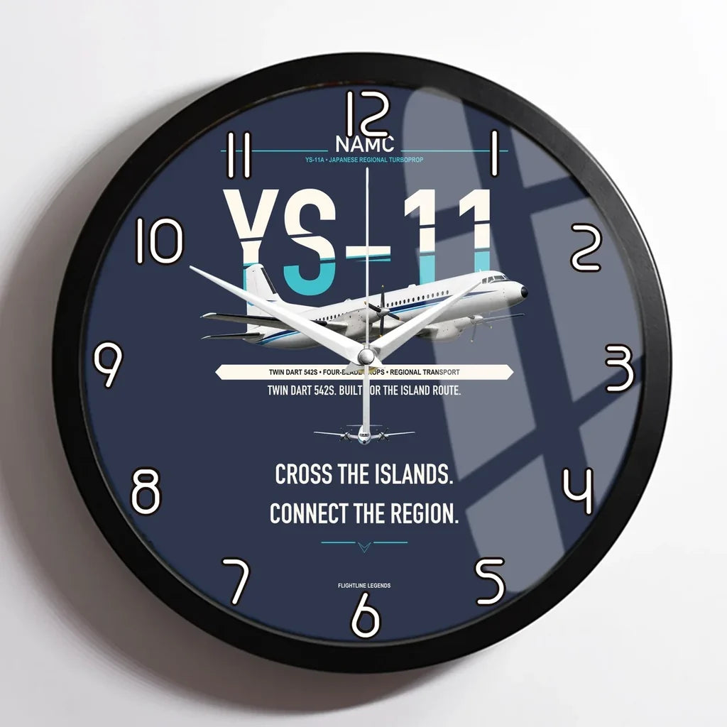 NAMC YS-11A design on navy blue framed wall clock