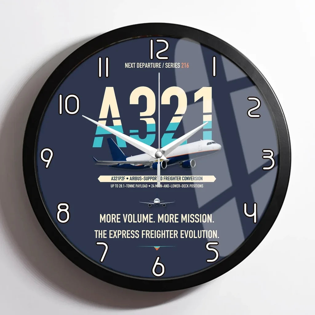 Airbus A321P2F design on navy blue framed wall clock