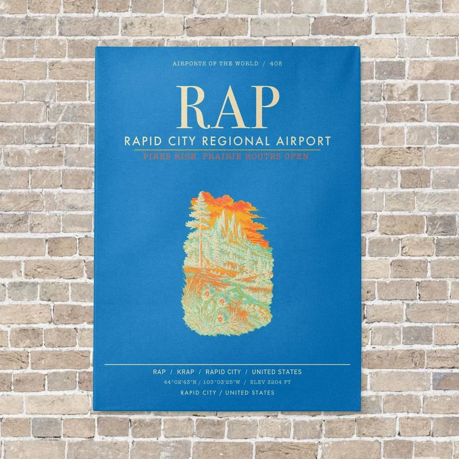 Rapid City Regional Airport RAP vertical canvas print - no frame - turquoise background