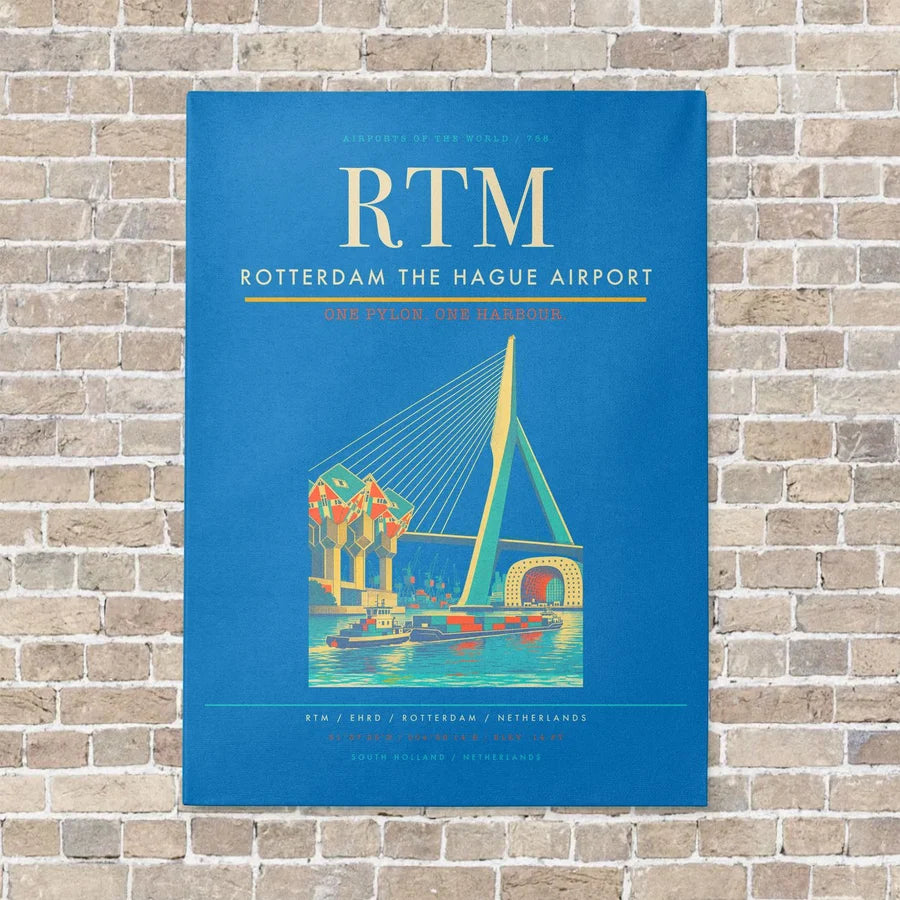 Rotterdam The Hague Airport RTM vertical canvas print - no frame - turquoise background