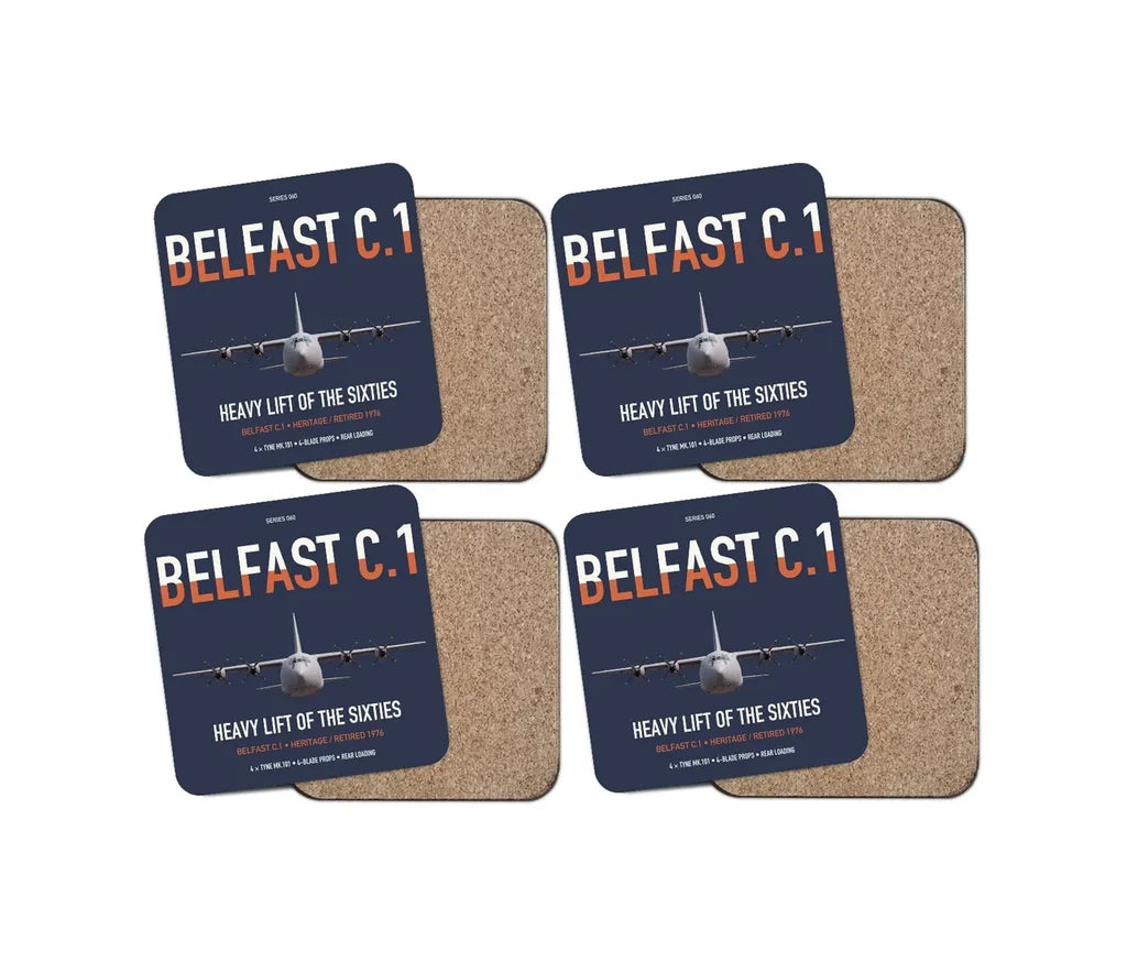 Short Belfast C.1 design on navy blue 4 pieces set coaster