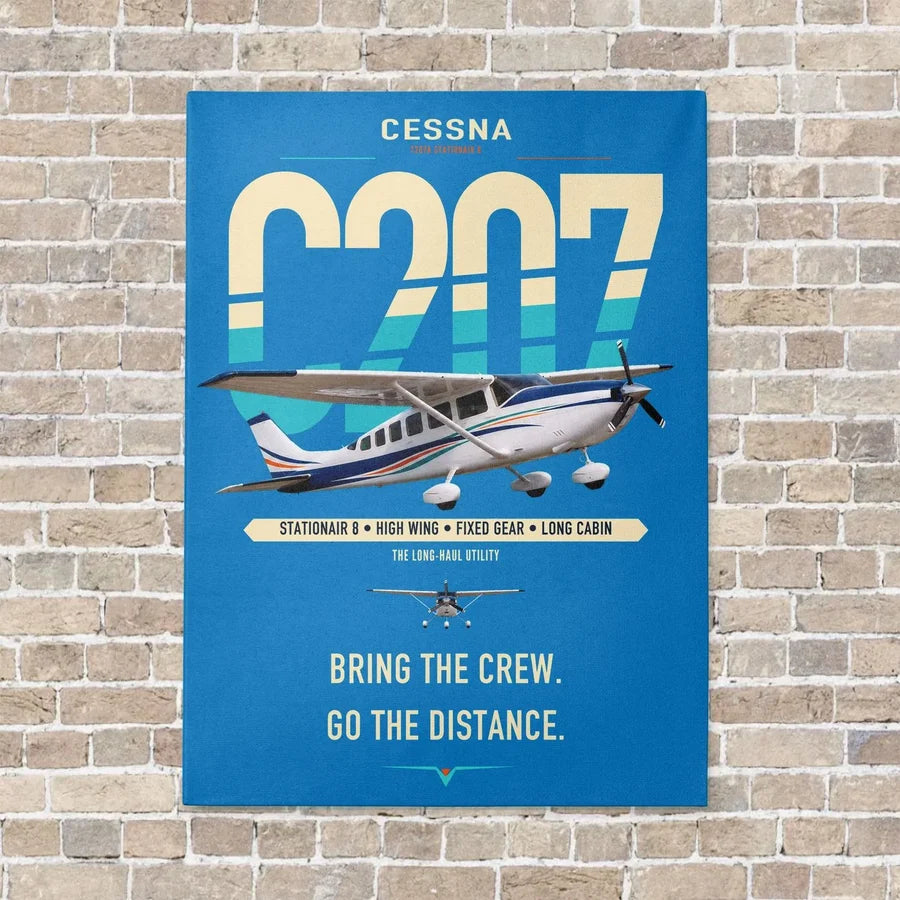Cessna T207A Stationair 8 vertical canvas print - no frame - turquoise background
