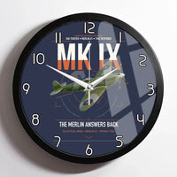 Thumbnail for Supermarine Spitfire Mk IX design on navy blue framed wall clock