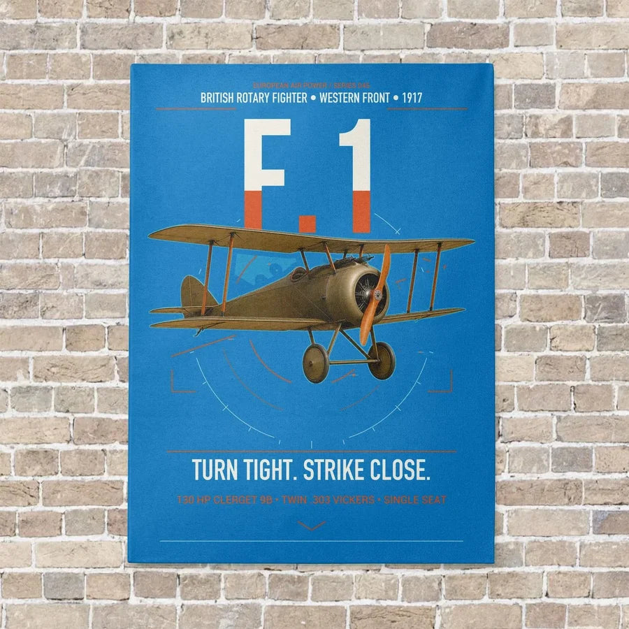 Sopwith Camel F.1 vertical canvas print - no frame - turquoise background