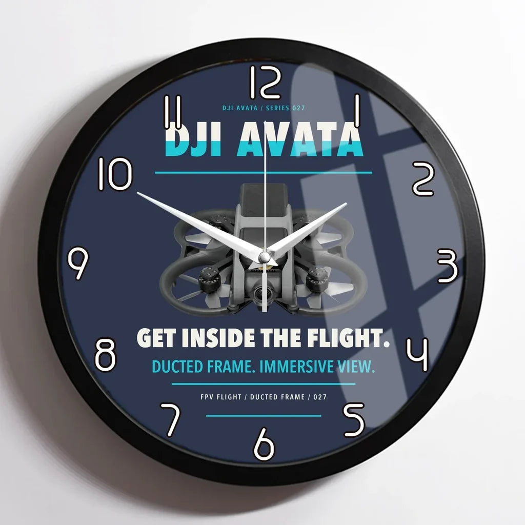 DJI Avata design on navy blue framed wall clock