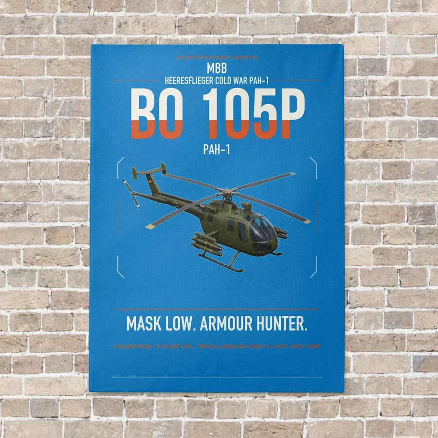 MBB BO 105P PAH-1 vertical canvas print - no frame - turquoise background
