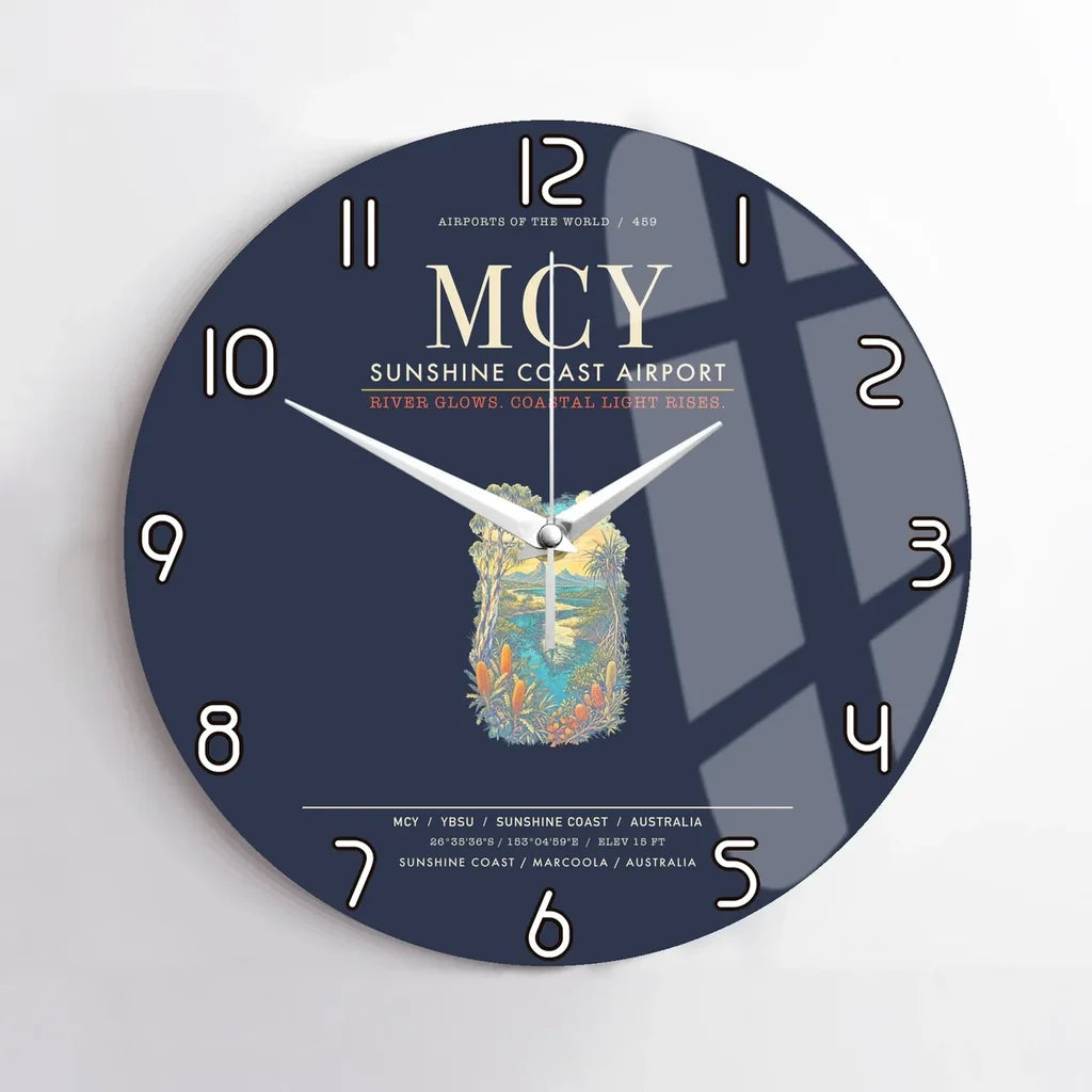 Sunshine Coast Airport MCY Wall-Clock No-Frame - Navy Blue