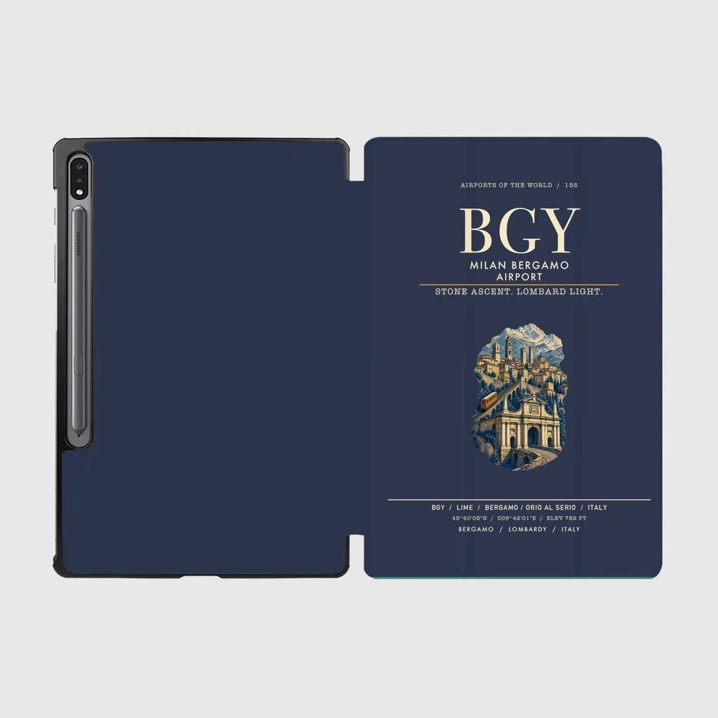 Milan Bergamo Airport (BGY) design on navy blue samsung tablet tablet case