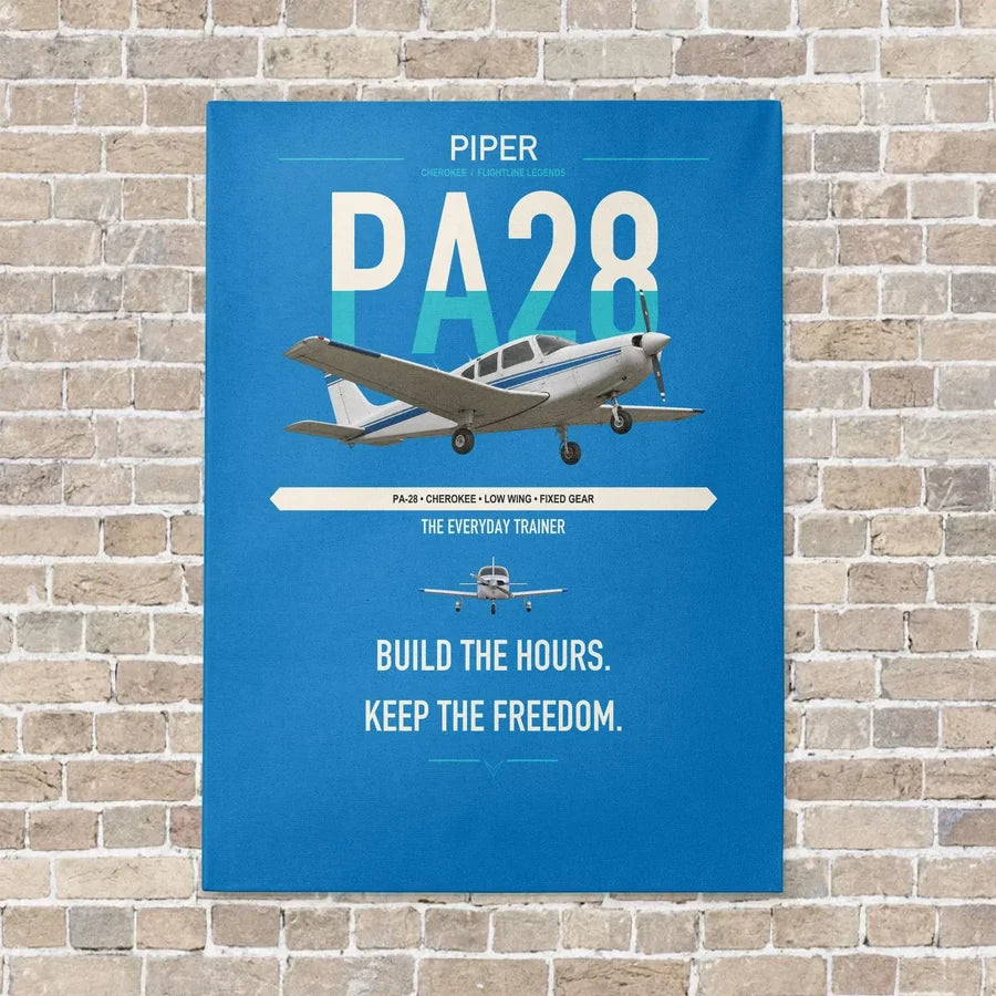 Piper PA-28 Cherokee vertical canvas print - no frame - turquoise background