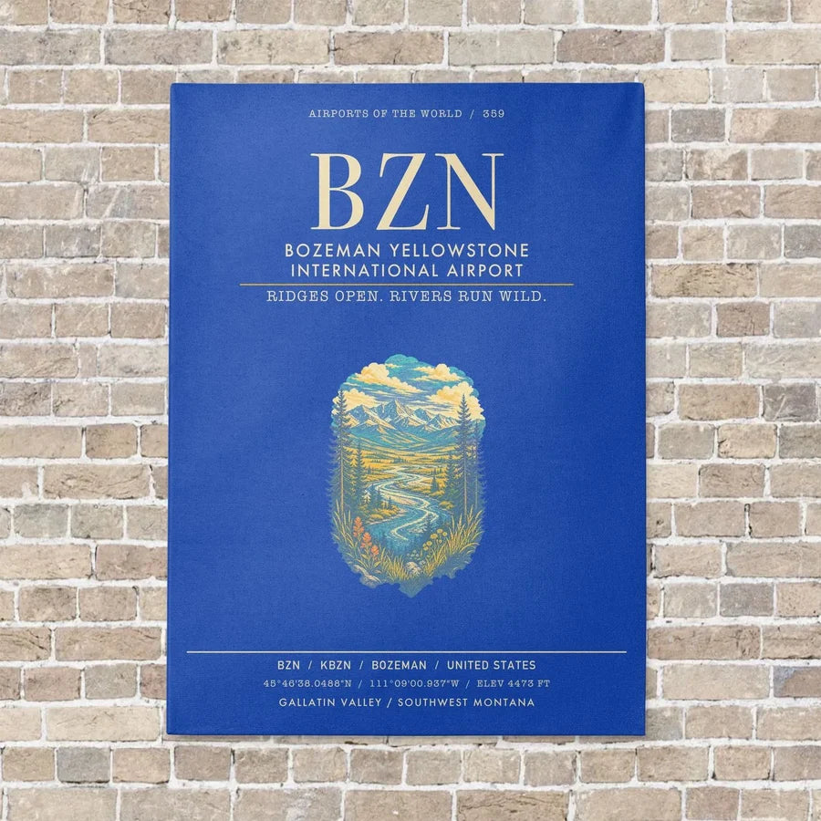 Bozeman Yellowstone International Airport BZN - Canvas Framed - Blue