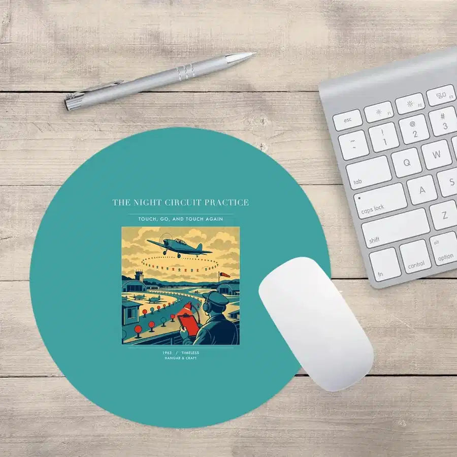 VINTAGE G4395 - The Night Circuit Practice - Designed Mouse Pads design on turquoise round