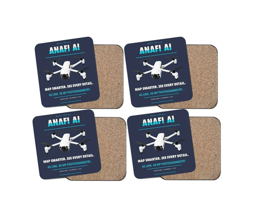 Parrot ANAFI Ai design on navy blue 4 pieces set coaster