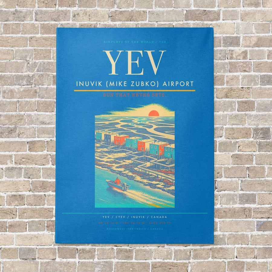Inuvik (Mike Zubko) Airport YEV vertical canvas print - no frame - turquoise background