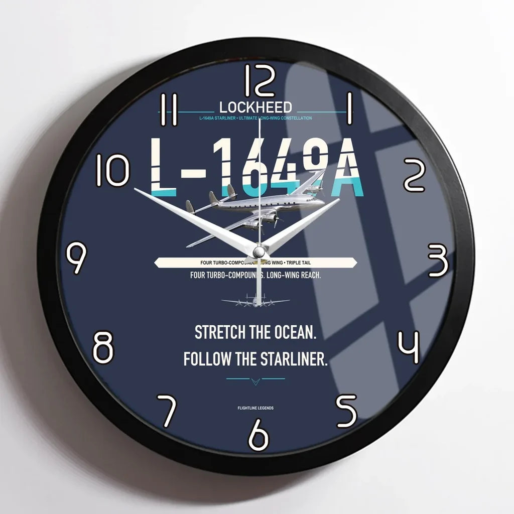 Lockheed L-1649A Starliner design on navy blue framed wall clock