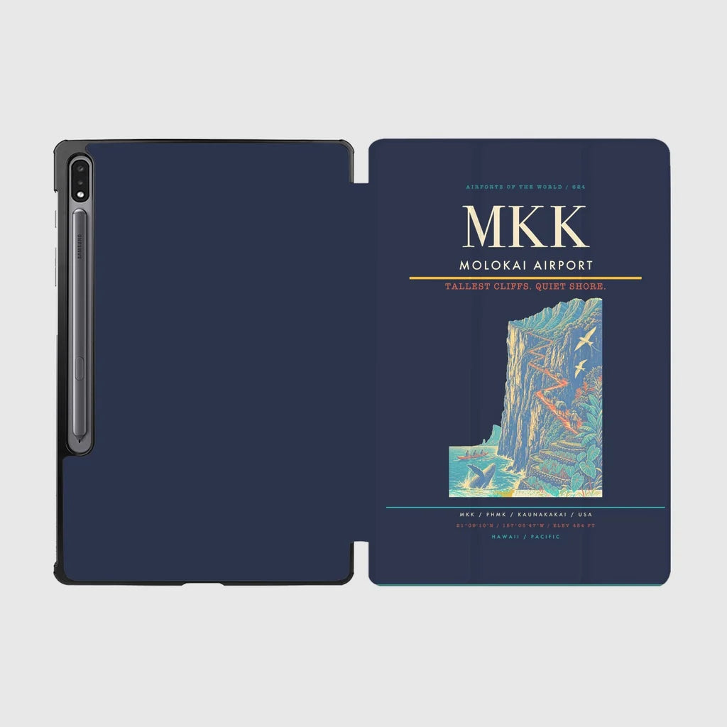 Molokai Airport (MKK) design on navy blue samsung tablet tablet case