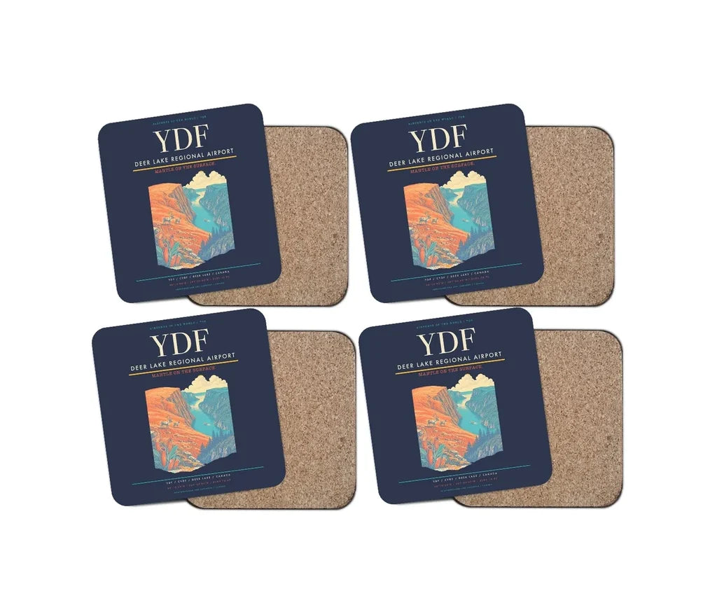 Deer Lake Regional Airport (YDF) design on navy blue 4 pieces set coaster