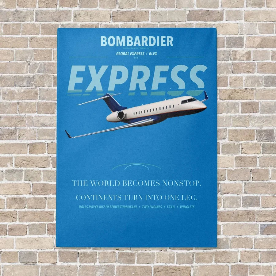 Bombardier Global Express vertical canvas print - no frame - turquoise background