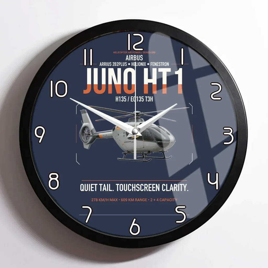 Airbus H135 Juno HT1 design on navy blue framed wall clock