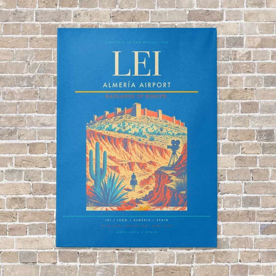 Almería Airport LEI vertical canvas print - no frame - turquoise background