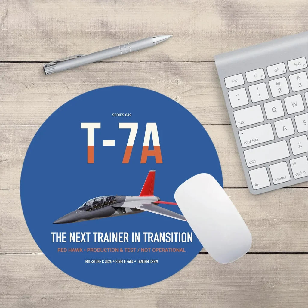 T-7A Red Hawk design on blue round mouse pad