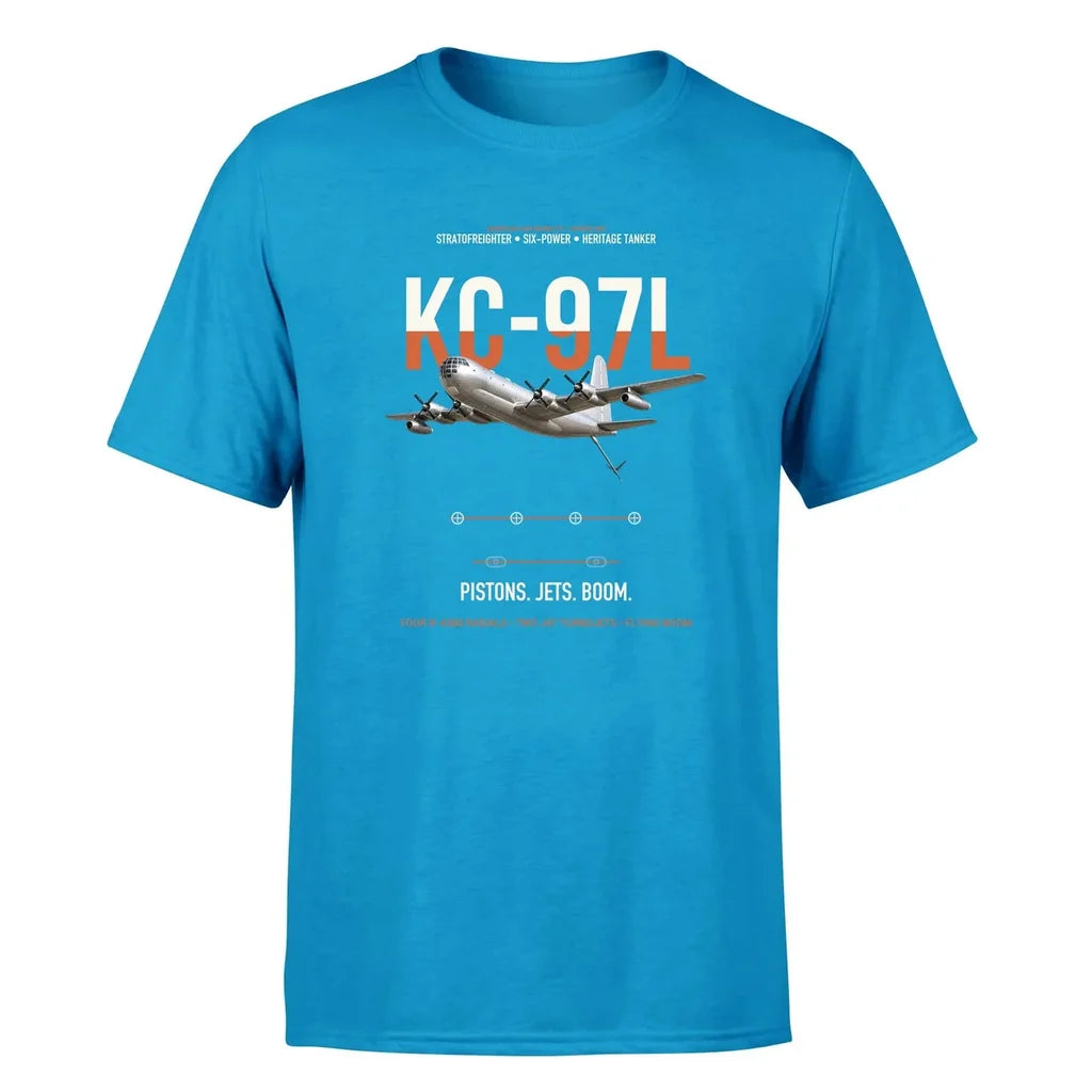 KC-97L STRATOFREIGHTER design on turquoise double-side t-shirt, single-side print