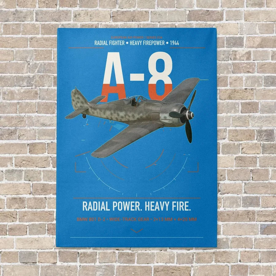 Focke-Wulf Fw 190A-8 vertical canvas print - no frame - turquoise background