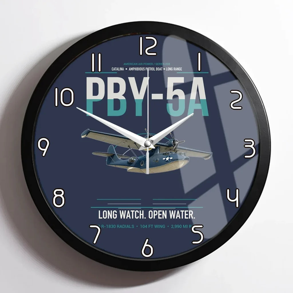 PBY-5A Catalina design on navy blue framed wall clock
