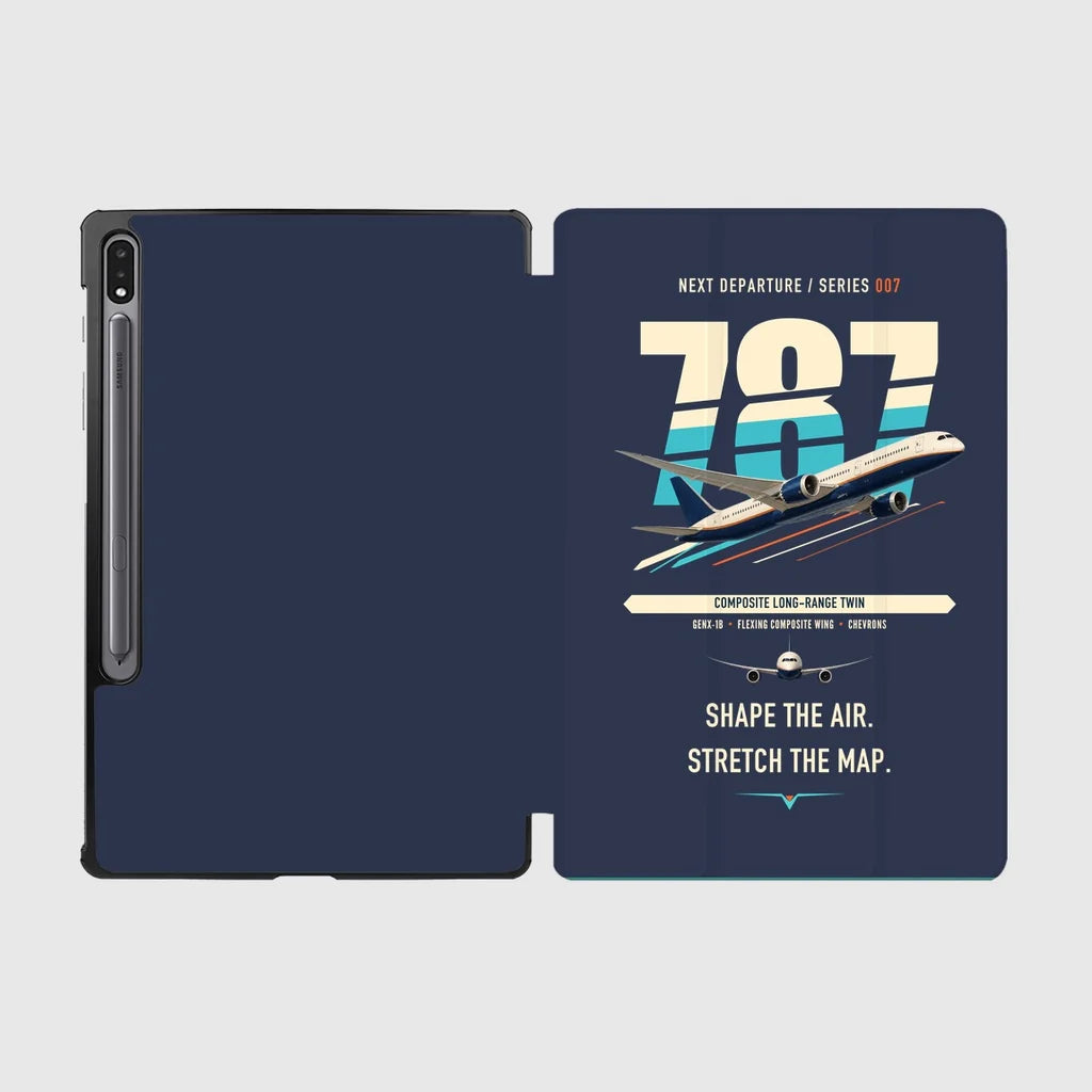 Boeing 787-9 Dreamliner design on navy blue samsung tablet tablet case