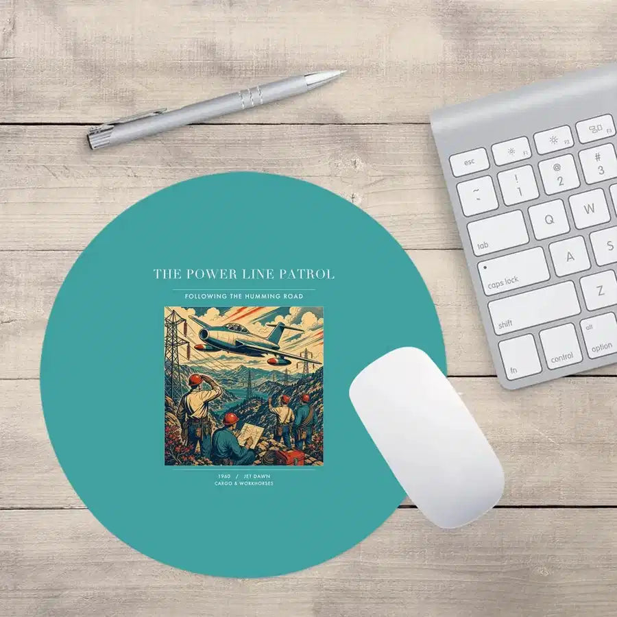 VINTAGE G4484 - The Power Line Patrol - Designed Mouse Pads design on turquoise round