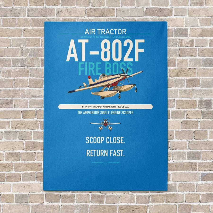 Air Tractor AT-802F Fire Boss vertical canvas print - no frame - turquoise background