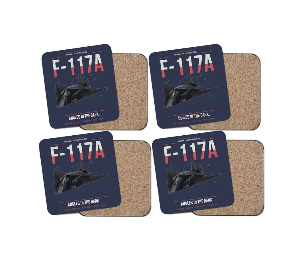 F-117A Nighthawk design on navy blue 4 pieces set coaster