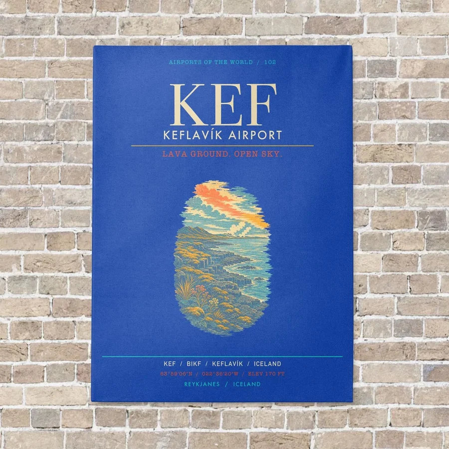 Keflavik Airport KEF - Canvas Framed - Blue