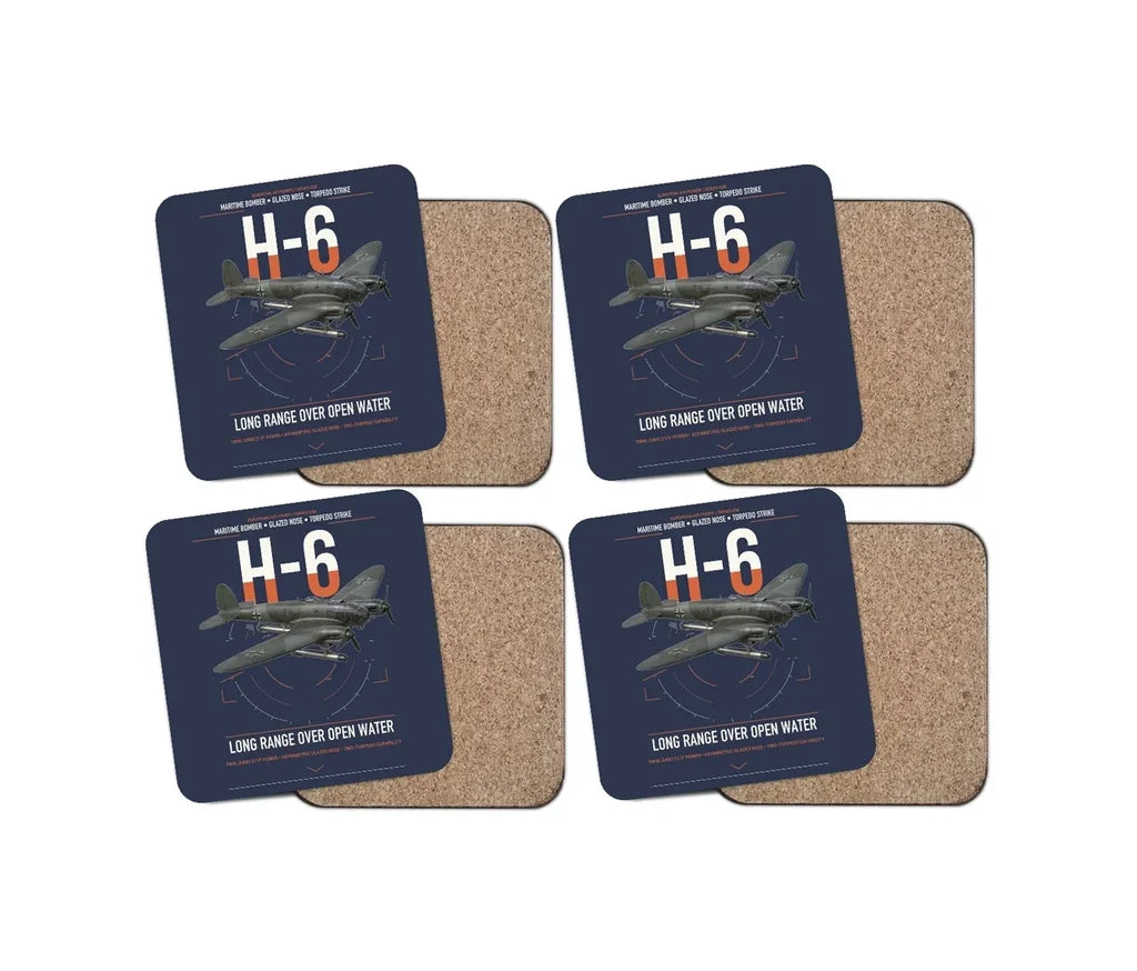 Heinkel He 111H-6 design on navy blue 4 pieces set coaster