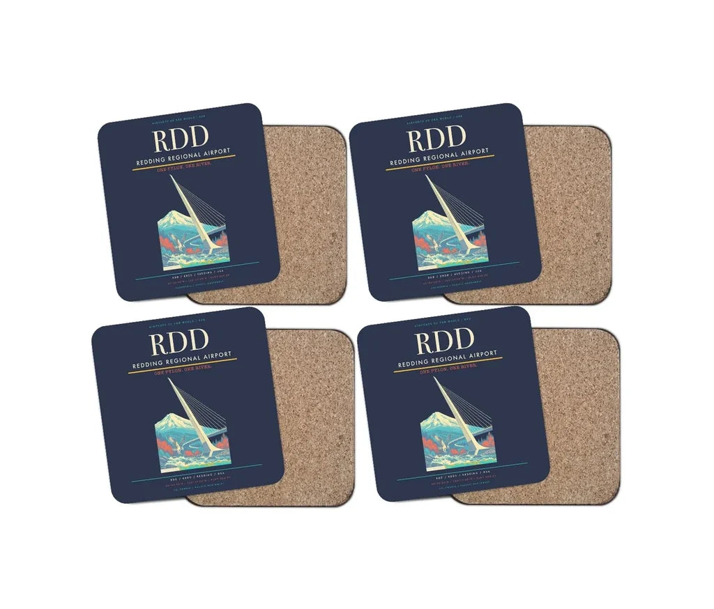 Redding Regional Airport (RDD) design on navy blue 4 pieces set coaster