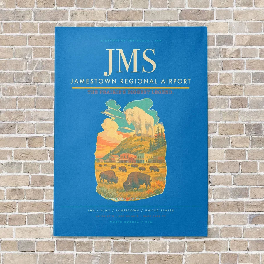Jamestown Regional Airport JMS vertical canvas print - no frame - turquoise background