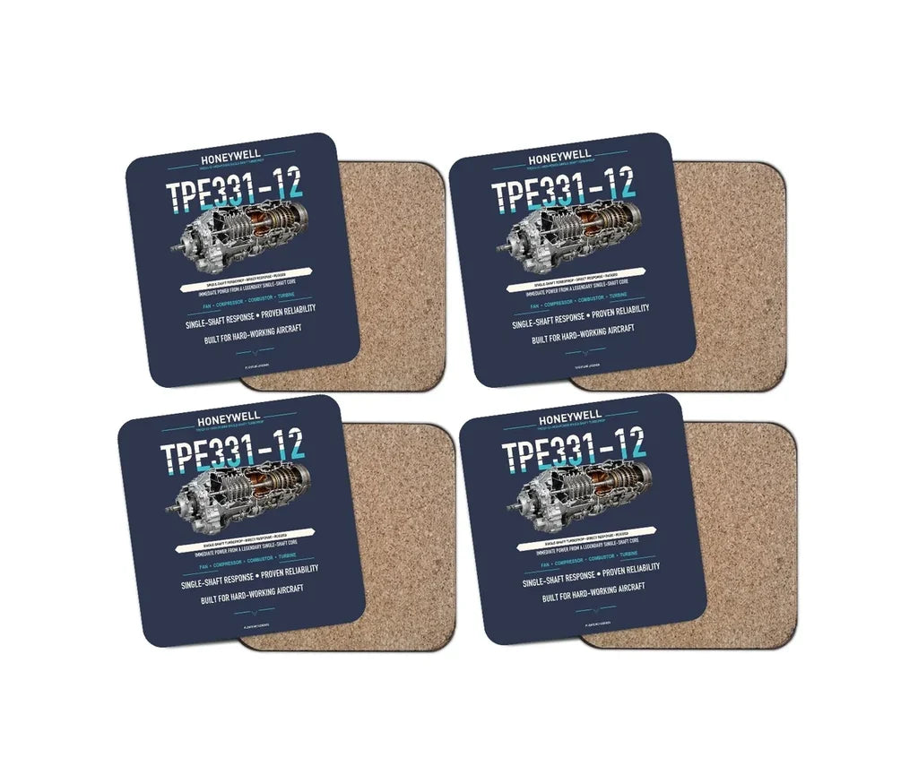 TPE331-12 design on navy blue 4 pieces set coaster