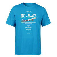 Thumbnail for Douglas DC-8-63 design on turquoise double-side t-shirt, single-side print