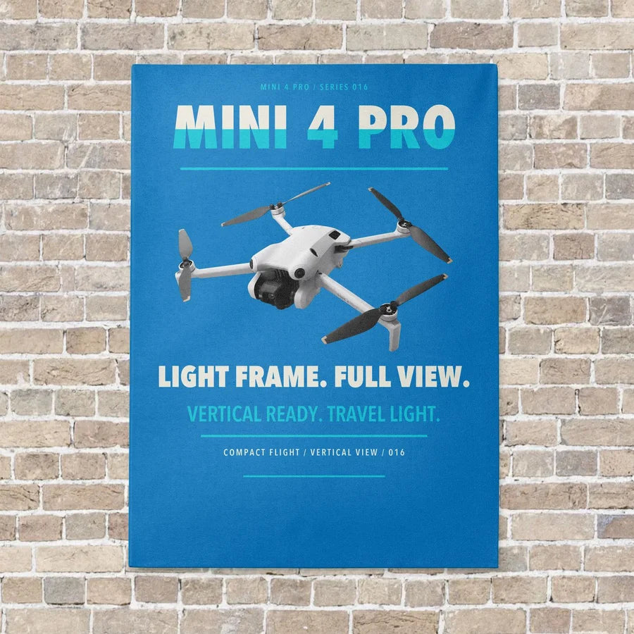 DJI Mini 4 Pro vertical canvas print - no frame - turquoise background