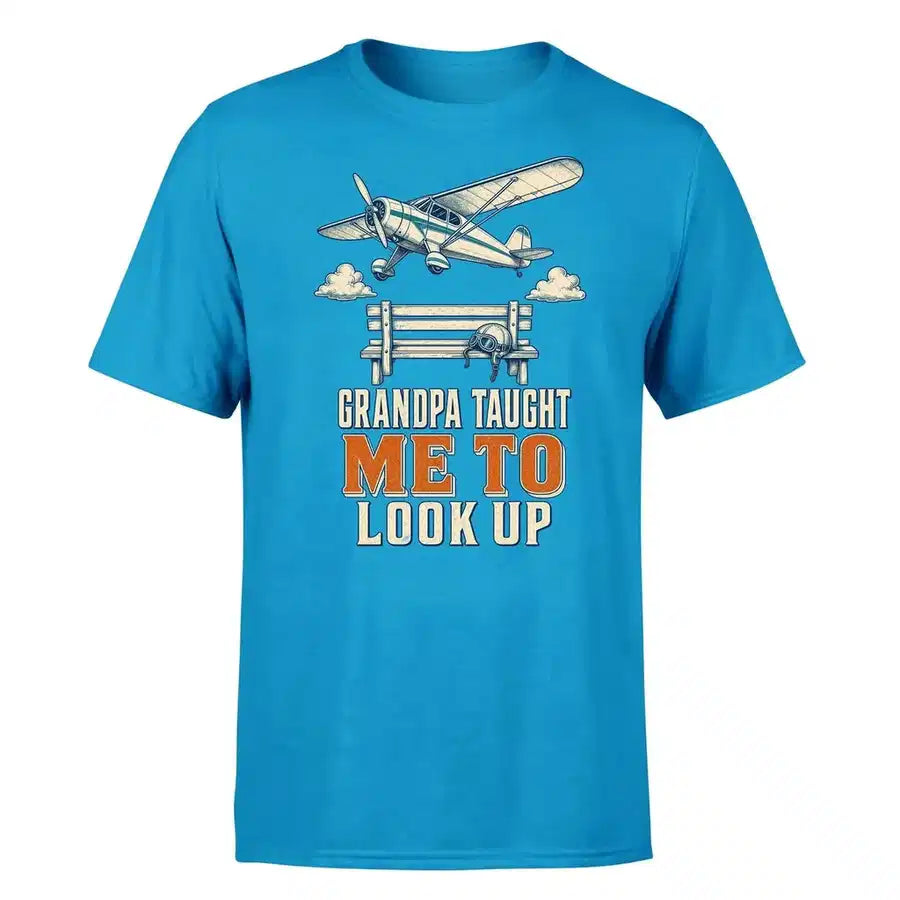 SIGNAL 349 - Grandpa Taught Me To Look Up - Premium T-Shirt design on turquoise premium t shirt