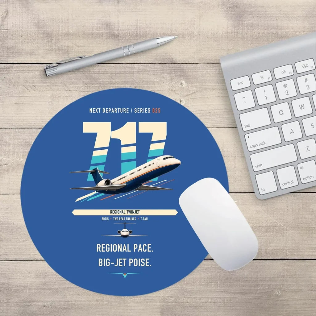 Boeing 717-200 design on blue round mouse pad
