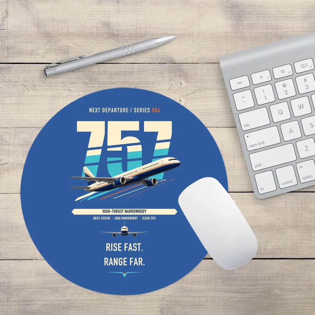 Boeing 757-200 design on blue round mouse pad